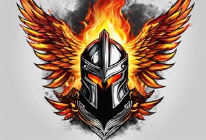 A Spartan Helmet with a phoenix engulfed in fire encompassing it. The head of the phoenix would be above it and the wings would go around it and the tail would be below it. Fire would be tattoo idea