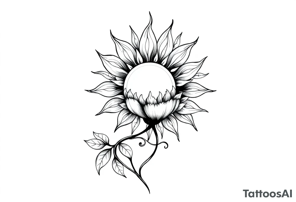 Sun rise flower with stem and leaves tattoo idea