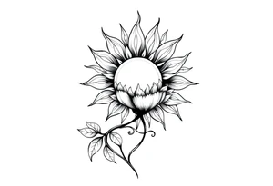 Sun rise flower with stem and leaves tattoo idea
