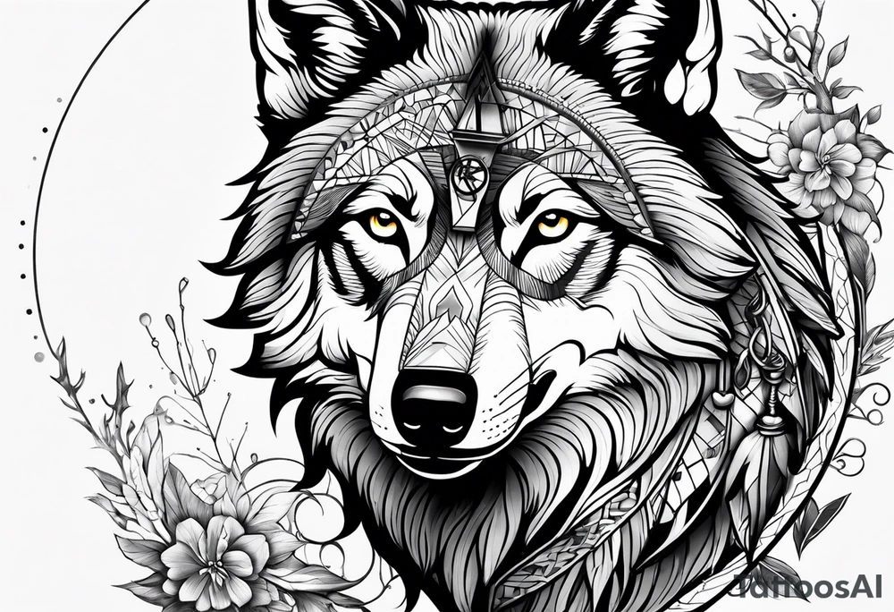 Wolf with compass tattoo idea