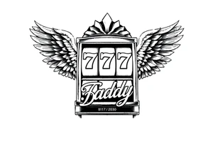 Slot machine with 777 and the word Daddy with angel wings tattoo idea