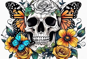 skeleton bones come alive flowers and butterflies tattoo idea