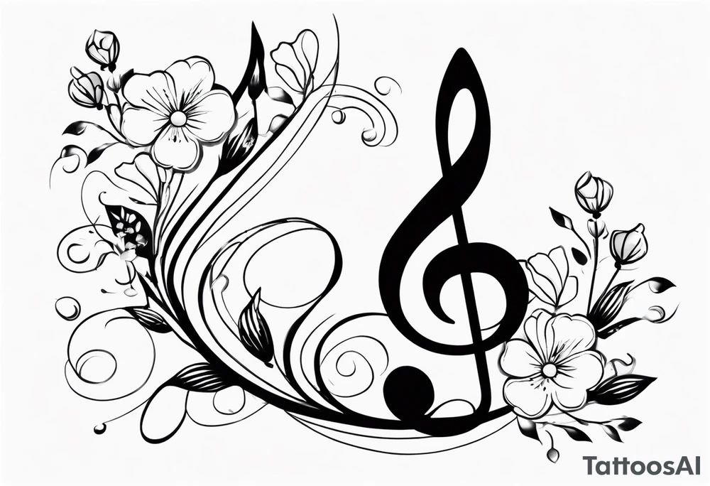 treble clef with flowers tattoo idea