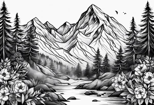 mountain with flowers tattoo idea