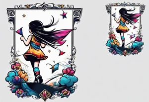back image of a little girl flying a kite tattoo idea