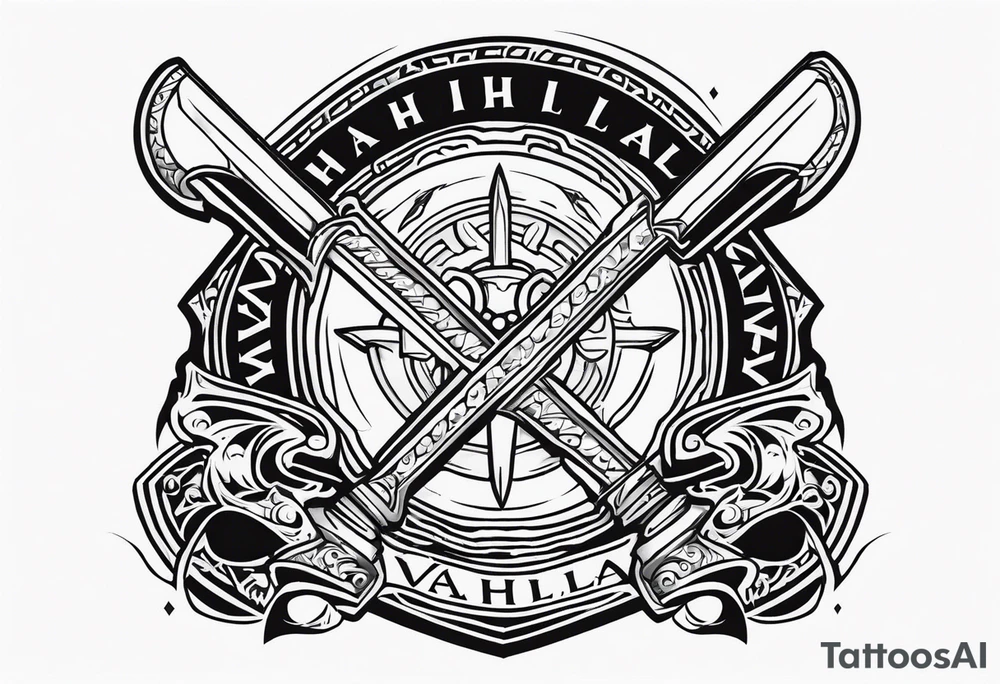 Valhalla sword shield axe tattoo idea