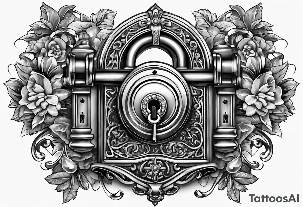 Antique lock sarounded by different jewels tattoo idea