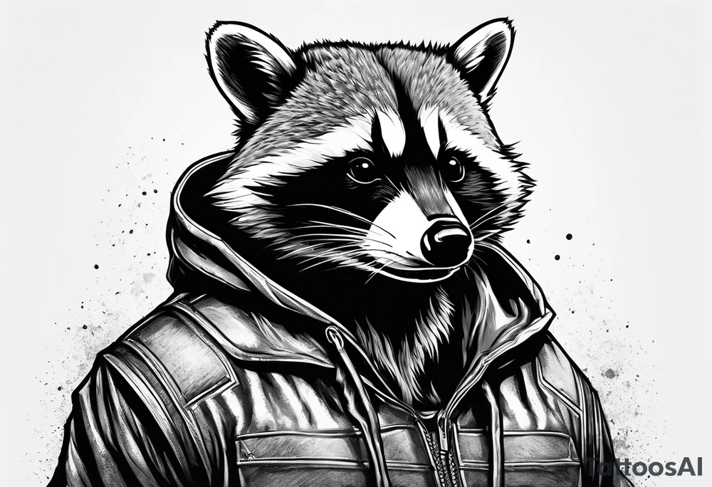 raccoon wearing a Superman hoodie tattoo idea