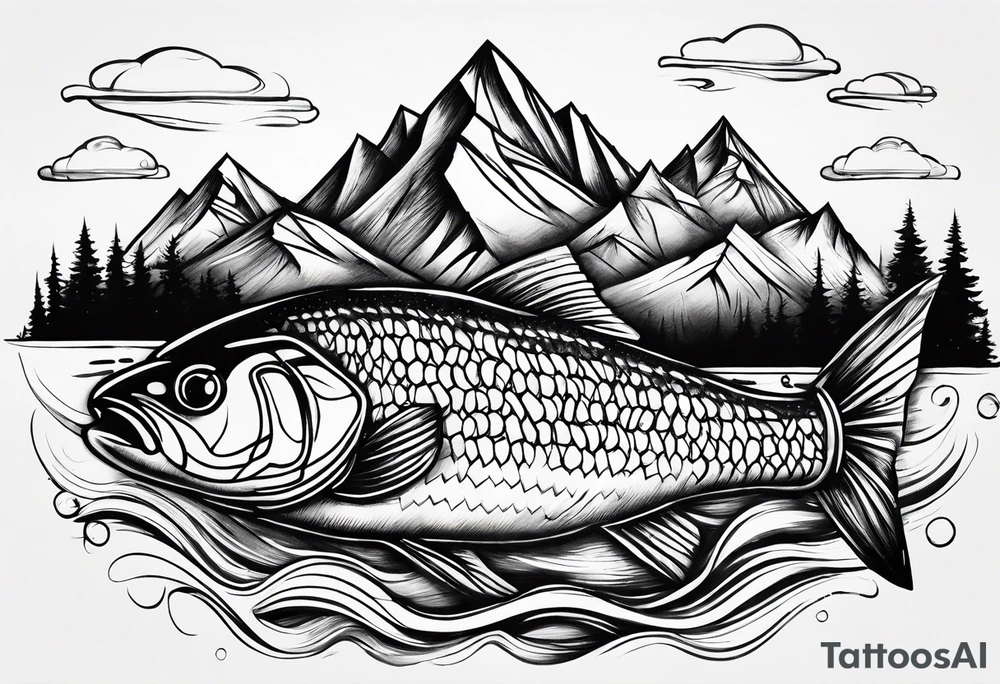 fishing lure mountains tattoo idea