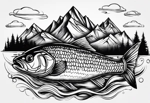 fishing lure mountains tattoo idea