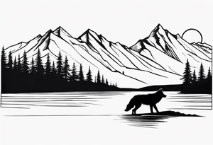 A lone wolf in front of a mountain range tattoo idea