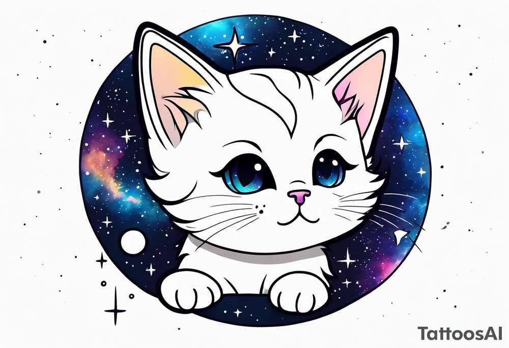 Cute kitten and galaxy tattoo idea