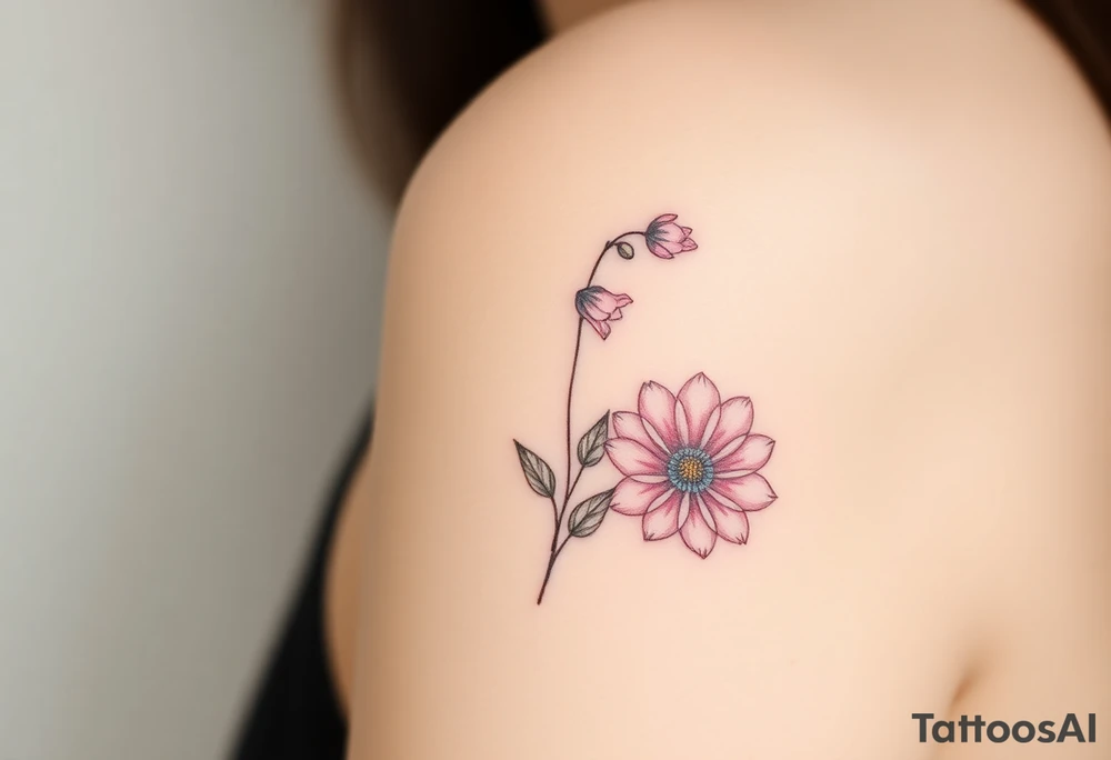 cosmos, lily of the valley, and chrysanthemum tattoo idea