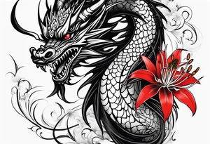 Black Dragon, 
Red Spider Lily, Arm tattoo tattoo idea