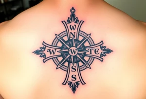 Maltese cross combined with a compass with my 4 kids name in place of the directional letters and my wife’s name in the center tattoo idea