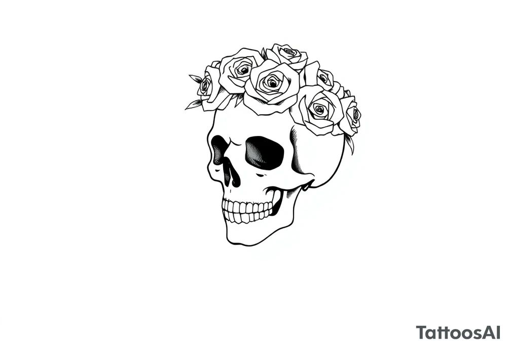 skull with crown of roses tattoo idea