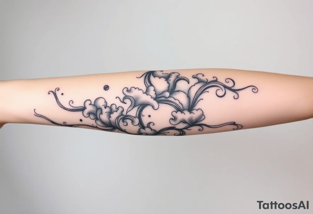 Ethereal Celestial dreamy swirling intergalactic space clouds daintily flowing like light wispy smoke tattoo idea