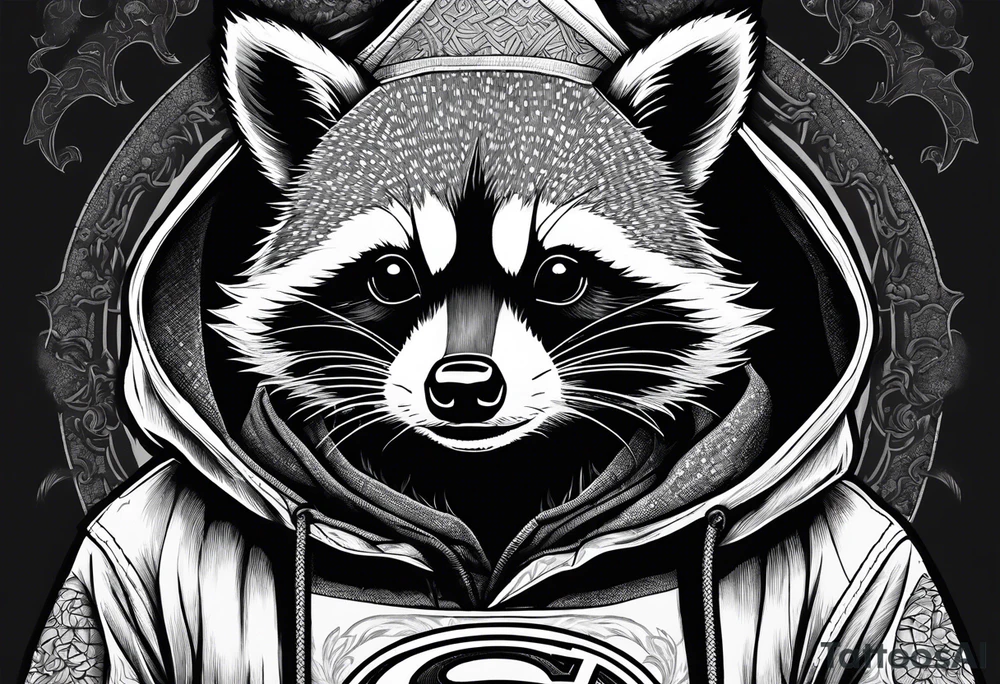 raccoon wearing a Superman hoodie tattoo idea