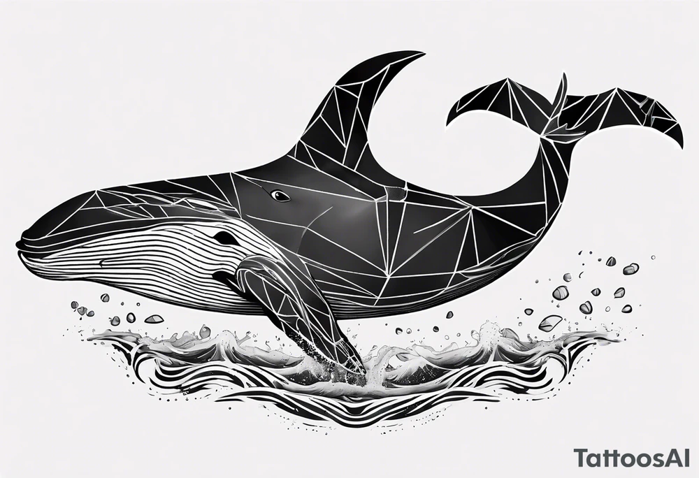 Geometric whale coming out of water tattoo idea