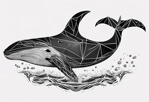 Geometric whale coming out of water tattoo idea