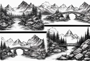mountain landscape with a bridge connecting mountains tattoo idea