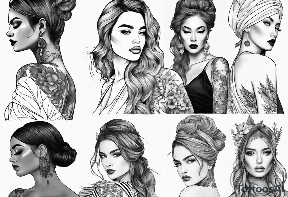 Thin lines of a women side faces not realistic tattoo idea Thin lines of a women side faces not realistic tattoo idea