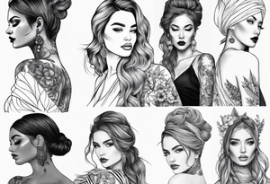 Thin lines of a women side faces not realistic tattoo idea