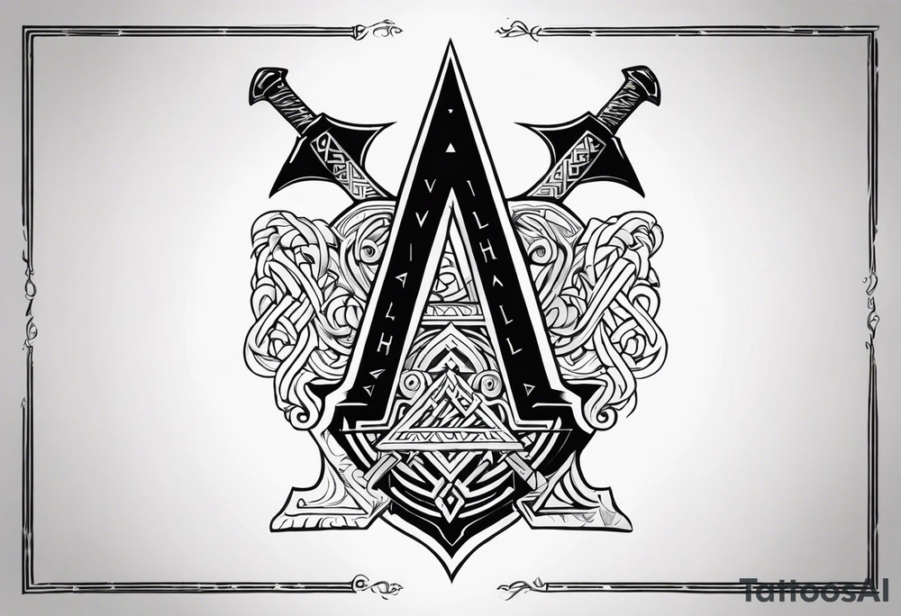 Valhalla shield sword axe Valknut tattoo idea