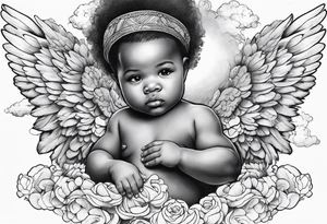multiple african american baby angels with clouds in the background tattoo idea