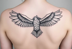 majestic eagle spreading wings against mountain peaks tattoo idea