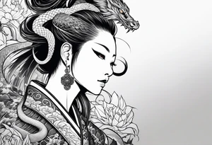 Japanese samurai -style tattoo with snake demons tattoo idea