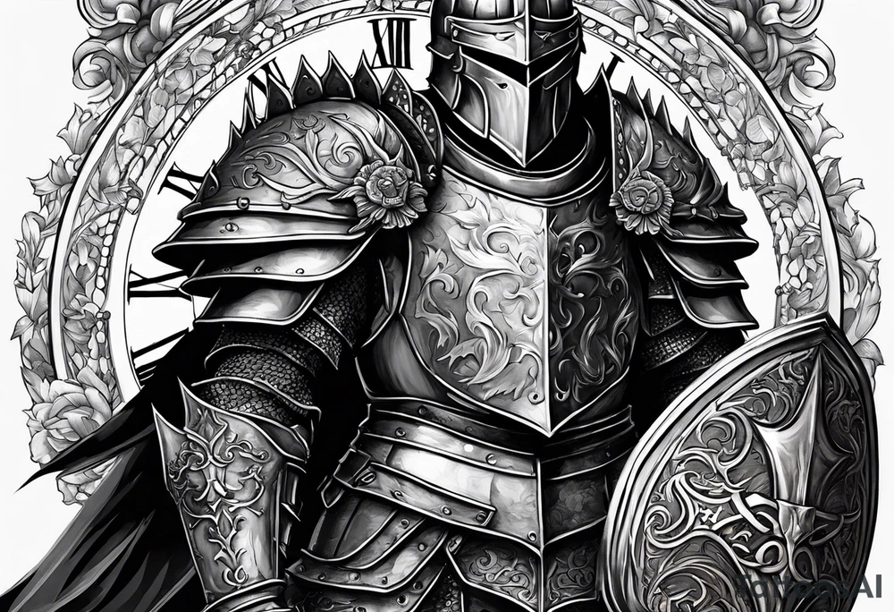knight with heavy armor with clock and less detail tattoo idea knight with heavy armor with clock and less detail tattoo idea
