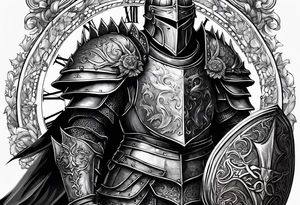 knight with heavy armor with clock and less detail tattoo idea