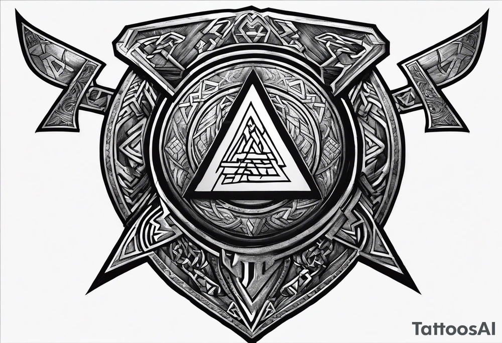 Valhalla shield valknut axe steps tattoo idea Valhalla shield valknut axe steps tattoo idea