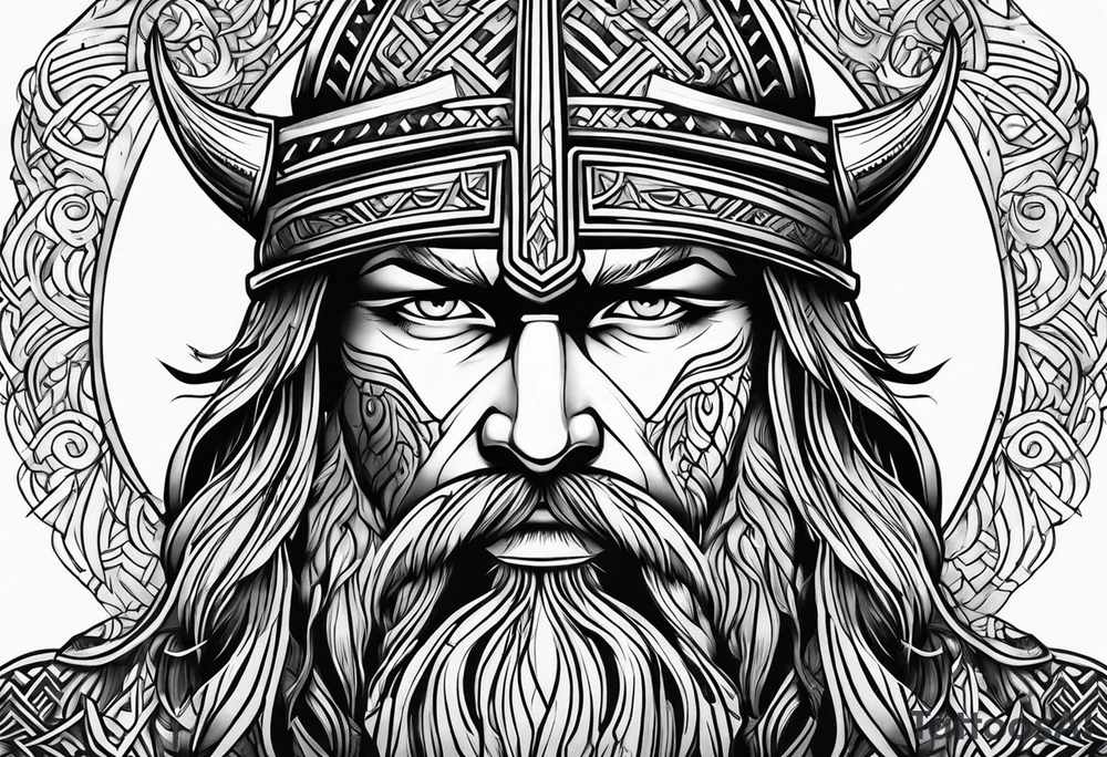 Stylized viking face tattoo idea