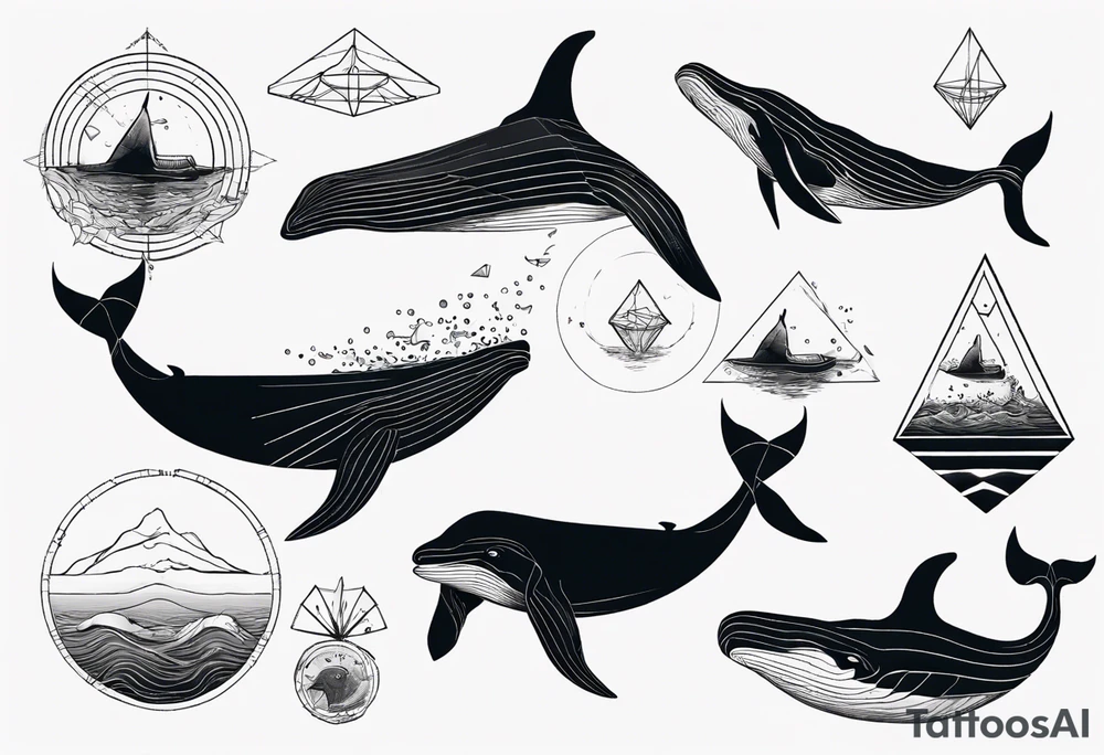 Geometric whale coming out of water tattoo idea