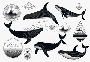 Geometric whale coming out of water tattoo idea