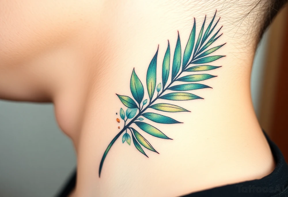large palm leaves twisted side neck tattoo tattoo idea
