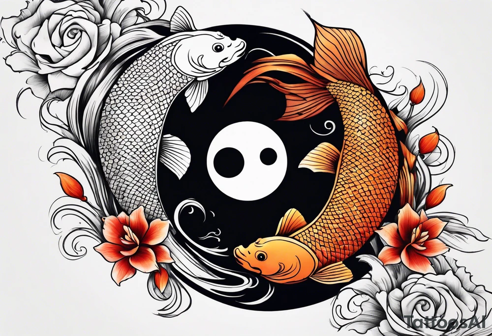 powerful majestic ying Yang symbol adorned in koi fish tattoo idea