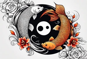 powerful majestic ying Yang symbol adorned in koi fish tattoo idea