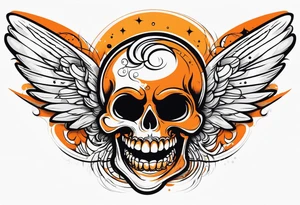 Angel skull laughing black and orange tattoo idea