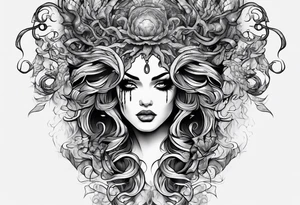 medusa tattoo with cracks in her face and blood oozing out her eyes tattoo idea