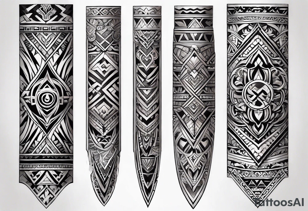 male forearm tribal tattoo with slavic ornaments, symbols and a black stripe 4 cm wide around the whole forearm tattoo idea