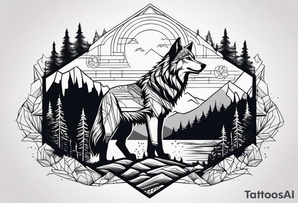 Mountains, wolf under tattoo idea
