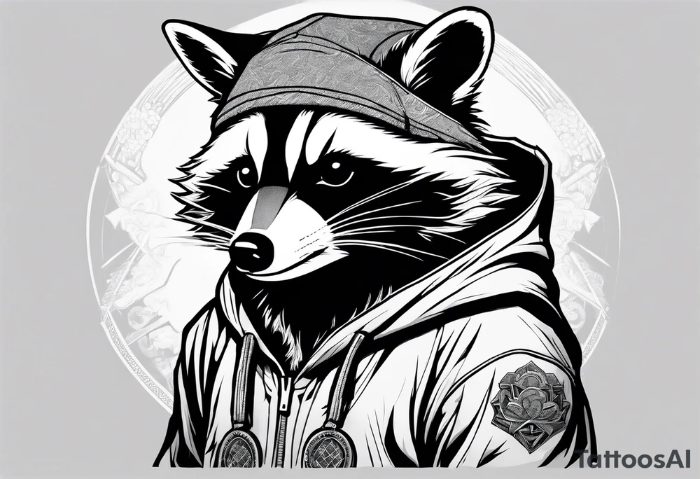 raccoon wearing a Superman hoodie tattoo idea