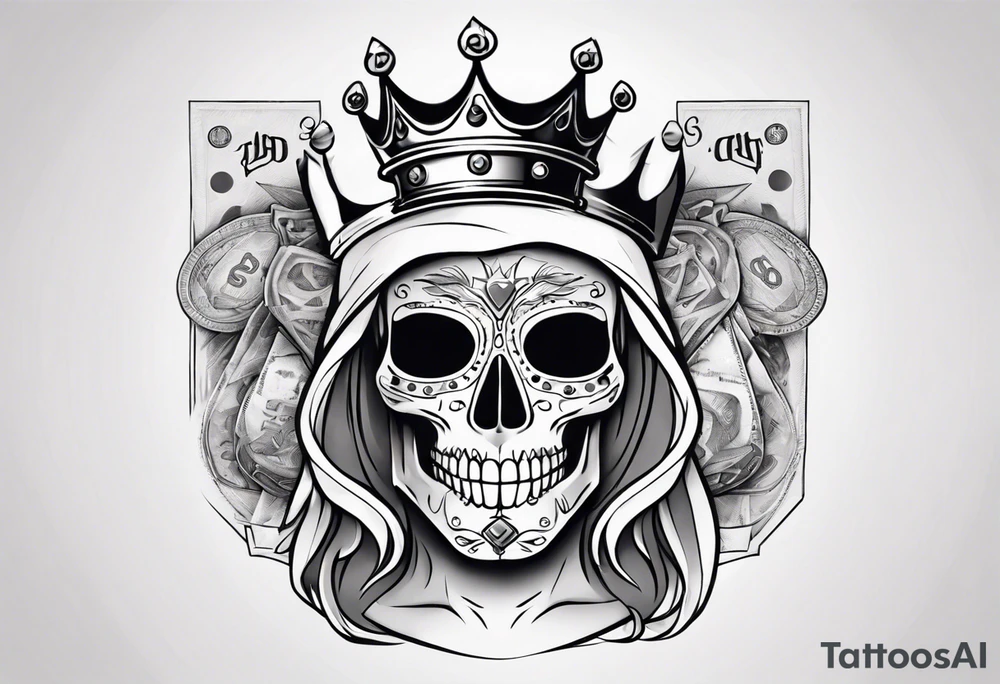 santa la muerta with money and crown
on the card tattoo idea
