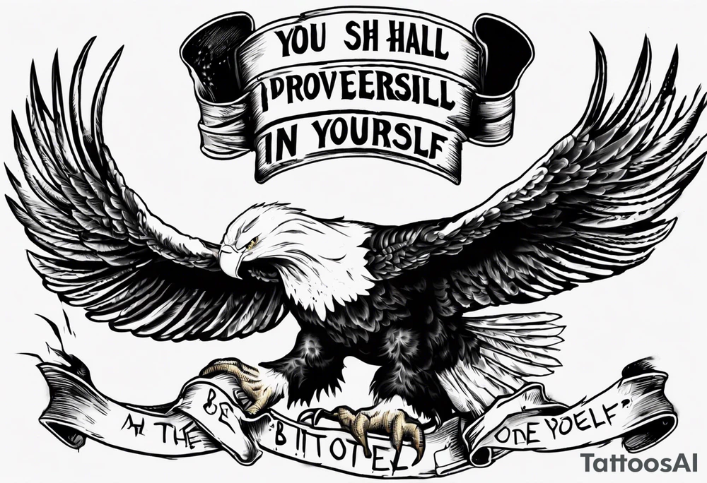 divebombing bald eagle
, with the words "you shall prove yourself in the bitter end" along the top and on the bottom the words "but for now, brace yourself." tattoo idea
