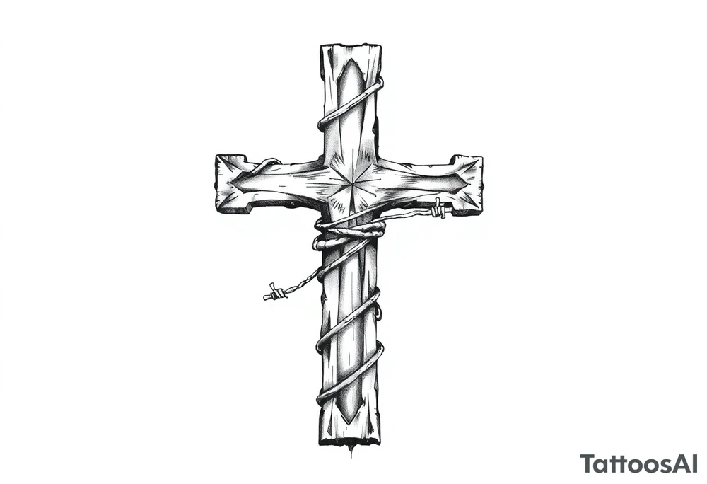 Cross wrapped in barb wire tattoo idea