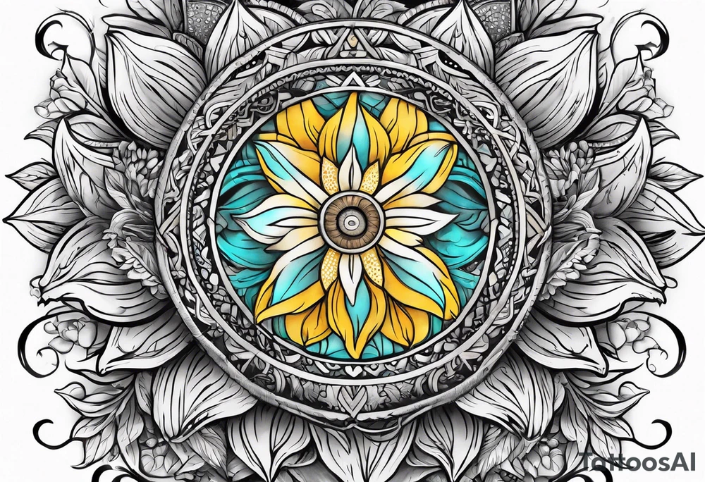 Sunflower viking sleeve tattoo idea