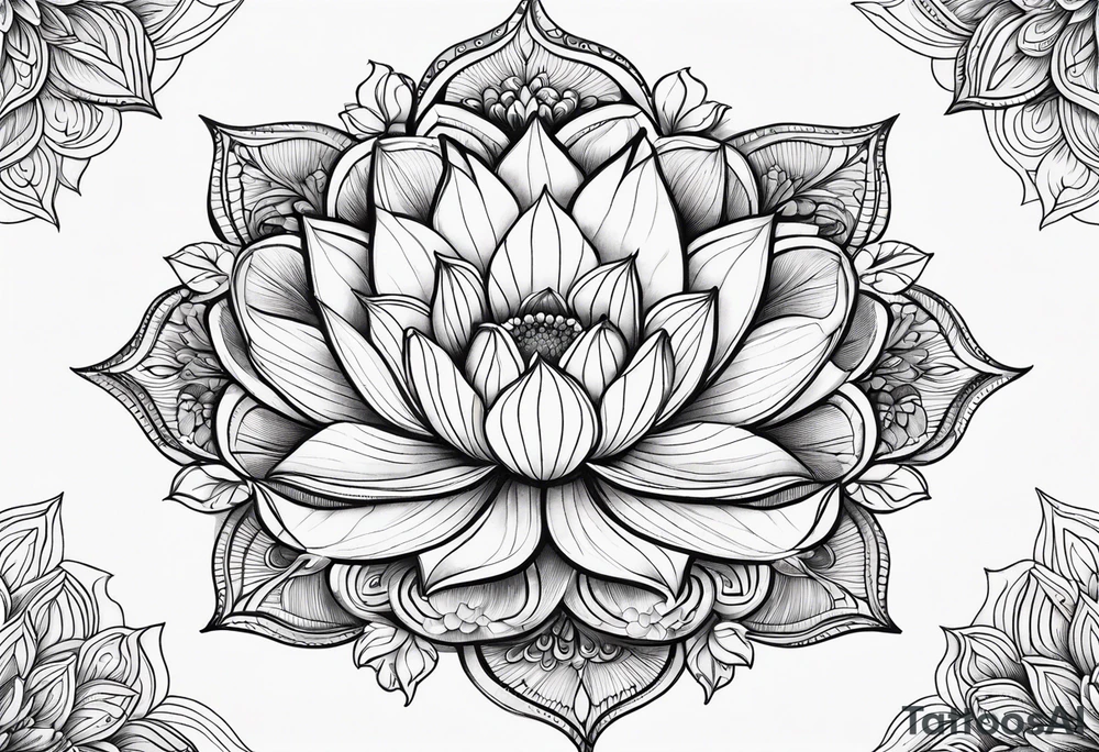 Lotus flower mandala with fine lines tattoo idea